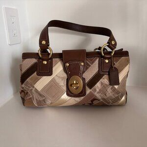 Coach 12524 Brown Turnlock Canvas/Suede Patchwork *RARE*
